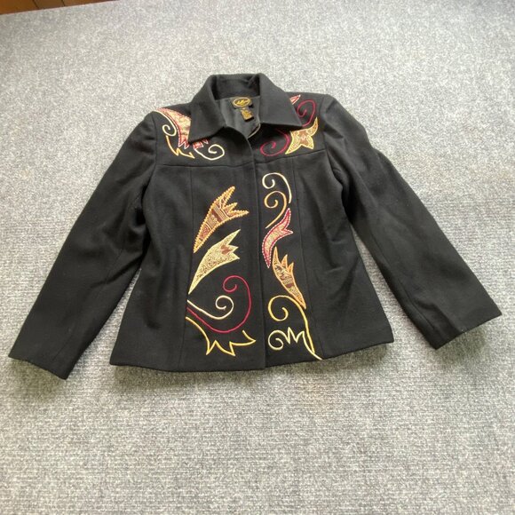 Allure Jacket Women's M Black Embroidered Applique Wool Blend Coat Paisley Fall - Picture 13 of 13
